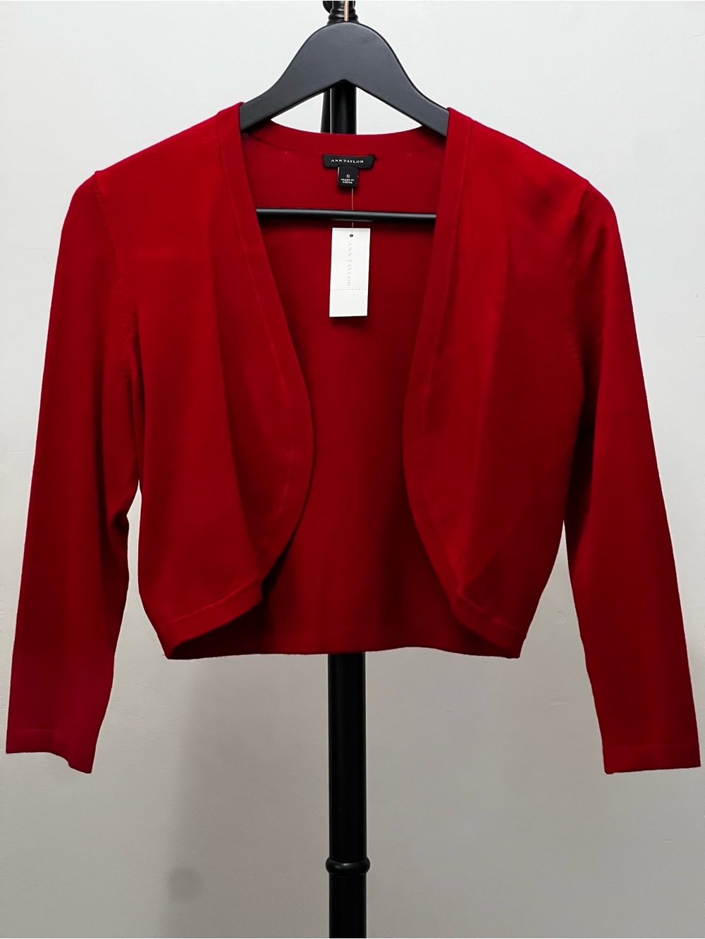 Ann Taylor Red Open Front Cropped Bolero Shrug Cardigan Size S NWT